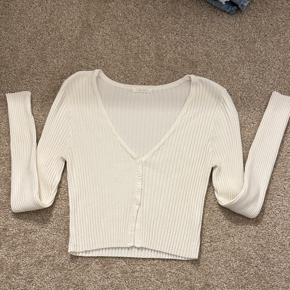 Urban Outfitters Cream Button-Down Ribbed Top